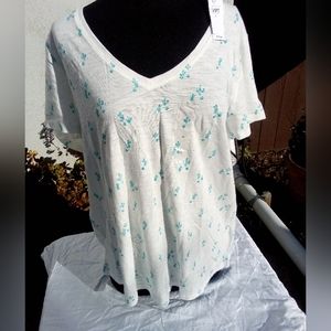 Gap t-shirt white with green cactuses v neck xl NWT